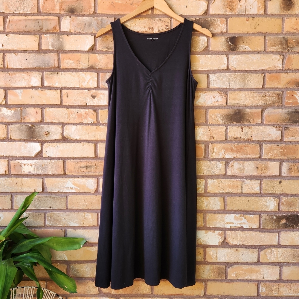 Eileen Fisher Black Dress Stretch Jersey Knit Organic Cotton Tank Capsule
